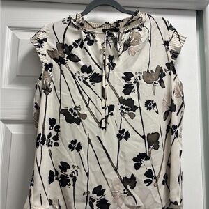 DKNY Black and Cream Floral Blouse